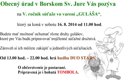 V. ročník súťaže vo varení „GULÁŠA“ Borský Svätý Jur 2014