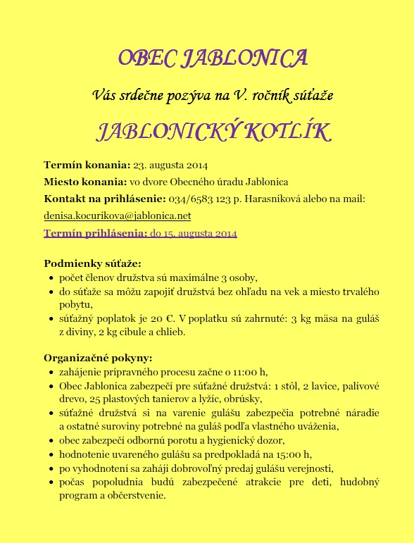 Jablonický kotlík Jablonica 2014 - 5. ročník