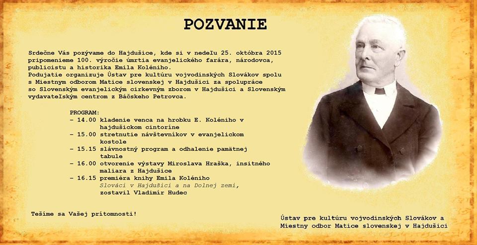 Odhalenie pamtnej tabule Emila Kolniho 2015 Hajduica