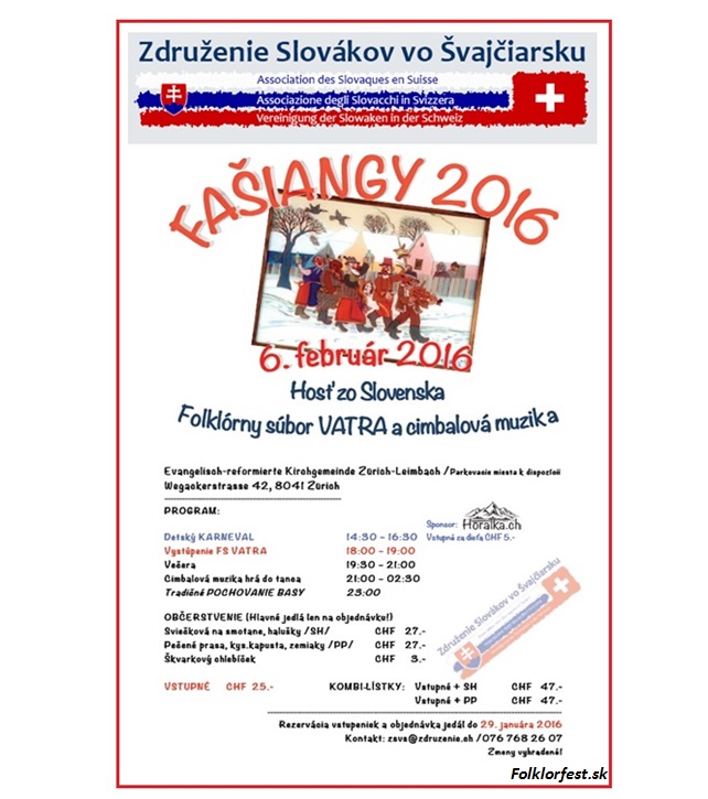 Fašiangy 2016 - Fašiangová sobota v Zürichu sa blíži...
