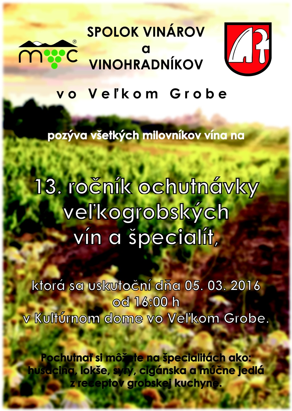 13. ročník ochutnávky veľkogrobských vín a špecialít 2016 Veľký Grob