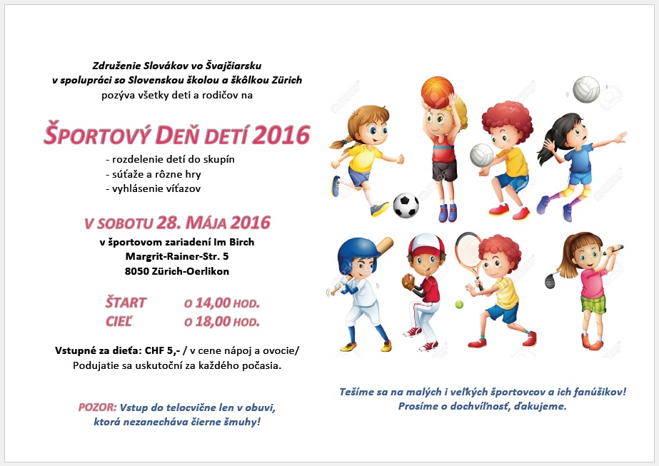 Športový deň detí 2016 v Zürichu