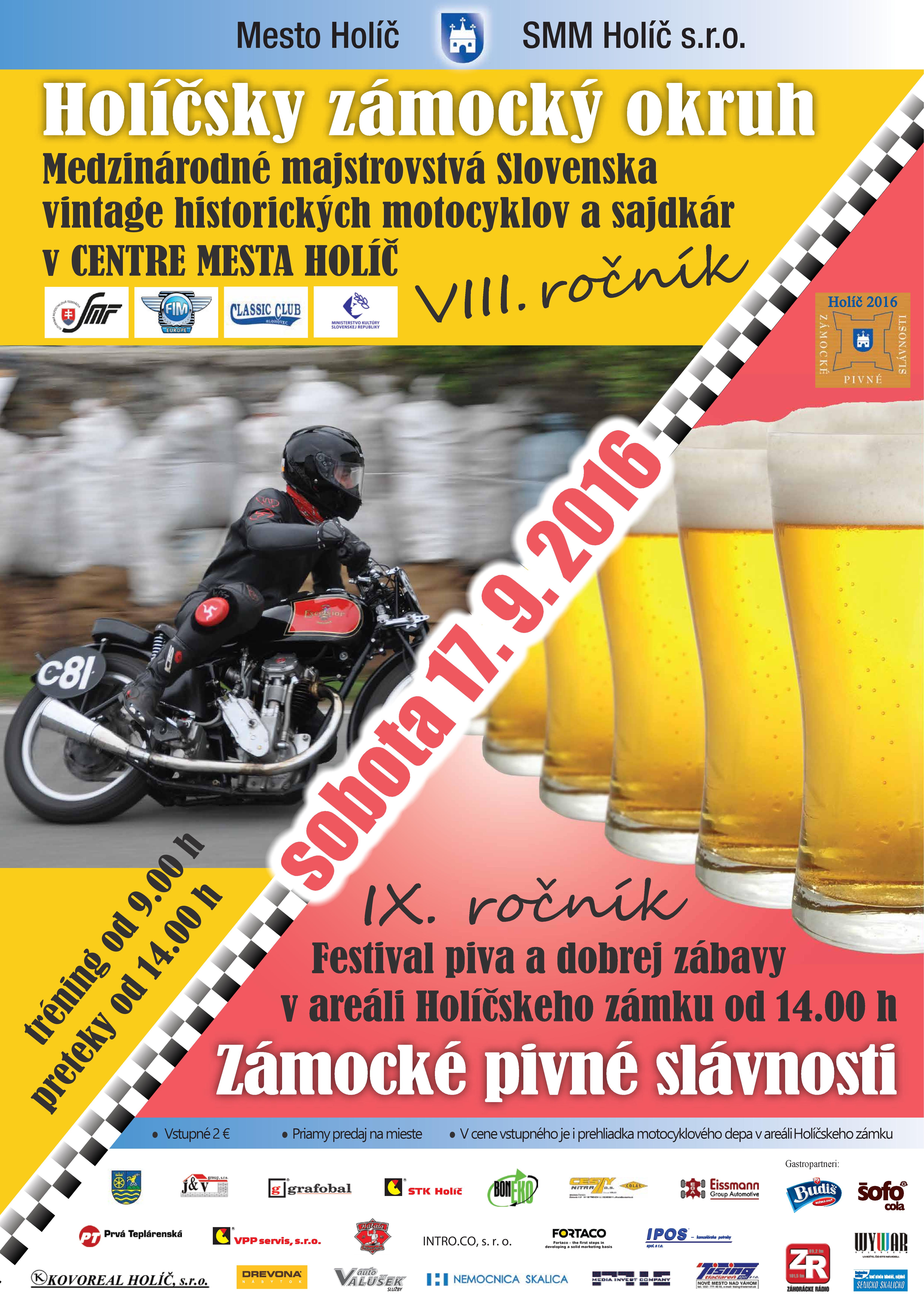 IX. ročník Zámockých pivných slávností 2016  a VIII. ročník Majstrovstiev Európy vintage historických motocyklov a sajdkár 