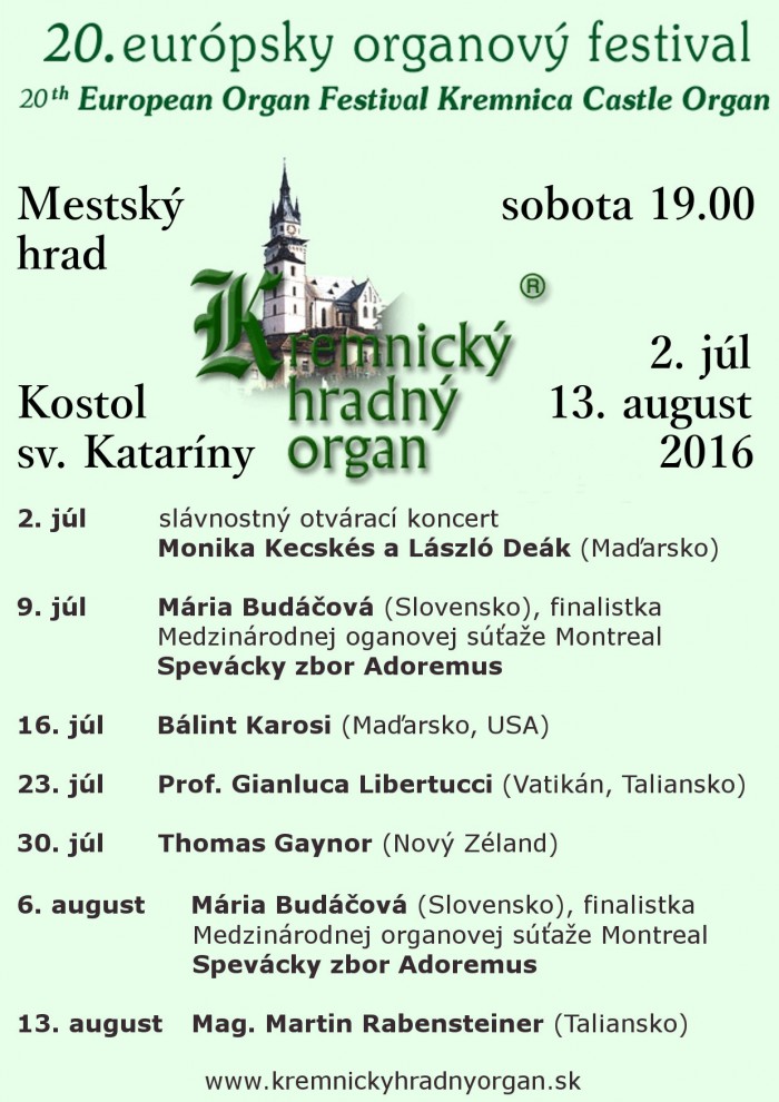 Kremnick hradn organ 2016 - Eurpsky organov festival - 20. ronk 