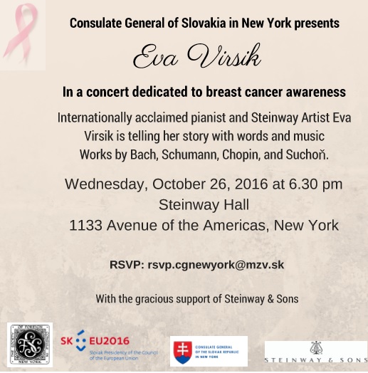 EVA VIRSIK  klavírny koncert - podujatie proti rakovine prsníka, New York 2016