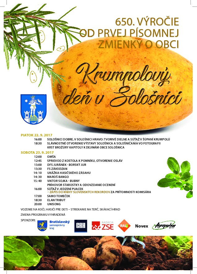 Krumpolový deň Sološnica 2017 - 10. ročník a 650. výročie od prvej písomnej zmienky o obci