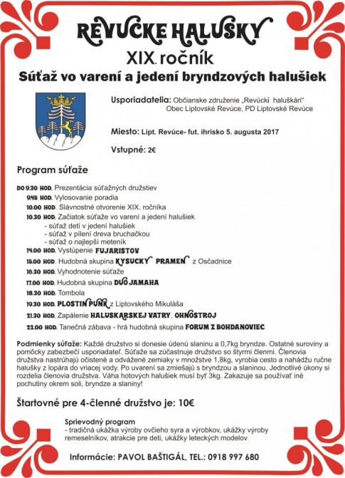 Revúcke halušky 2017 Liptovské Revúce - 19. ročník súťaže vo varení a jedení bryndzových halušiek