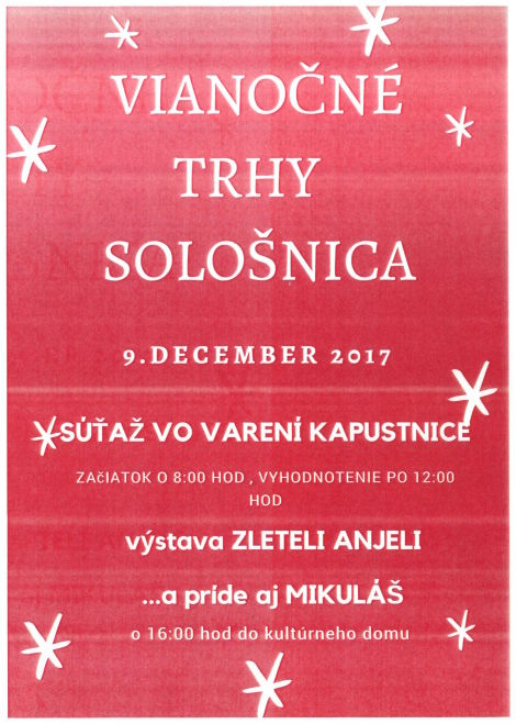Vianočné trhy a výstava Sološnica 2017	