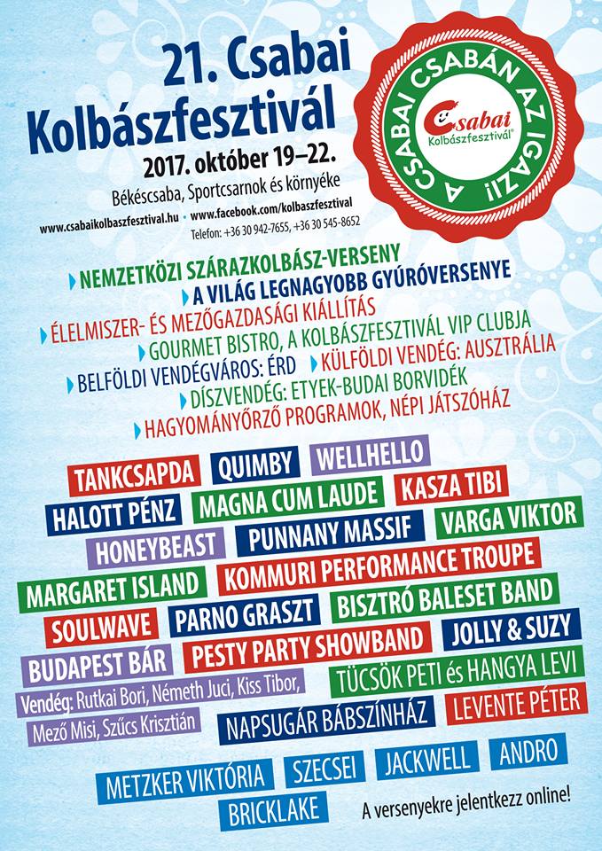 Čabianský klobásovy festival / Csabai Kolbászfesztivál Békéscsaba 2017 - 21. ročník