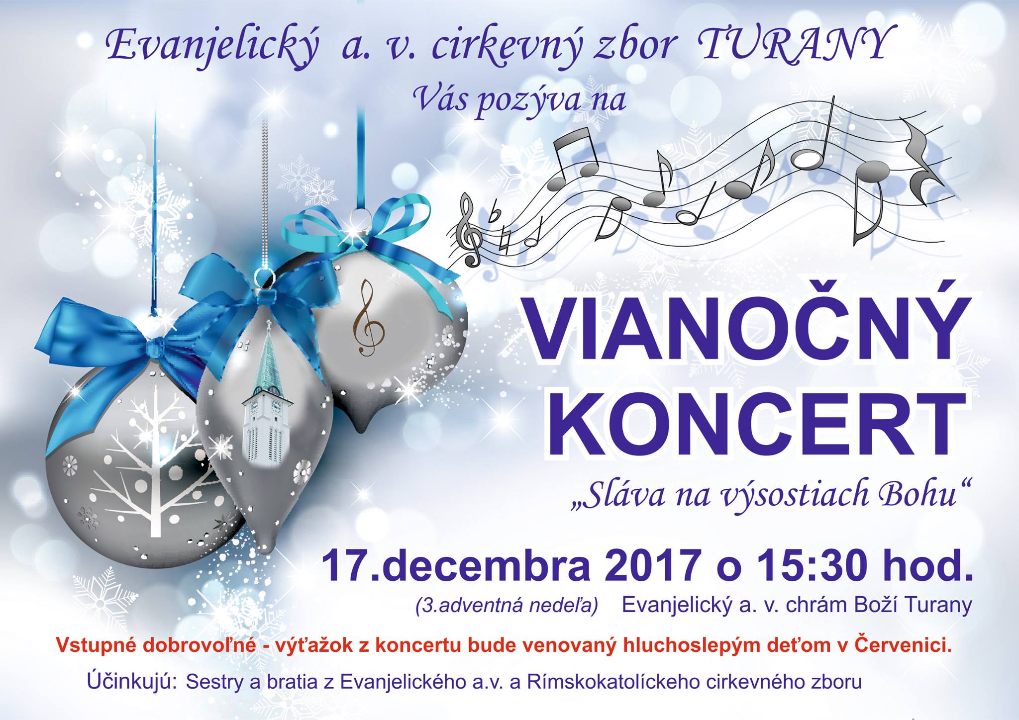 Vianon koncert Turany 2017 - vaok z koncertu bude venovan hluchoslepm deom v ervenici