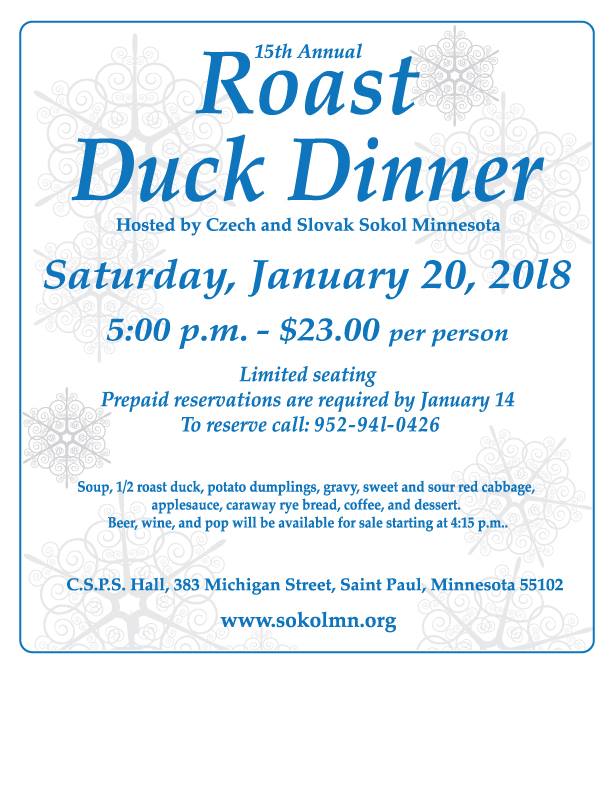 15th Annual Candlelight Roast Duck Dinner / 15. Výročná večera - pečená kačica pri svetle sviečok 2018 Minnesota 