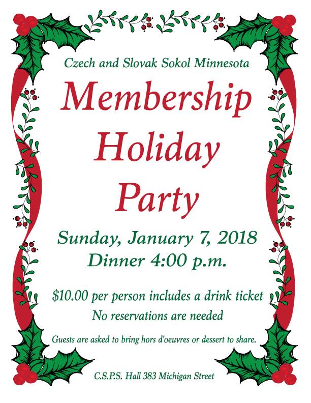 Czech & Slovak Sokol Membership Holiday Party 2018 Minnesota