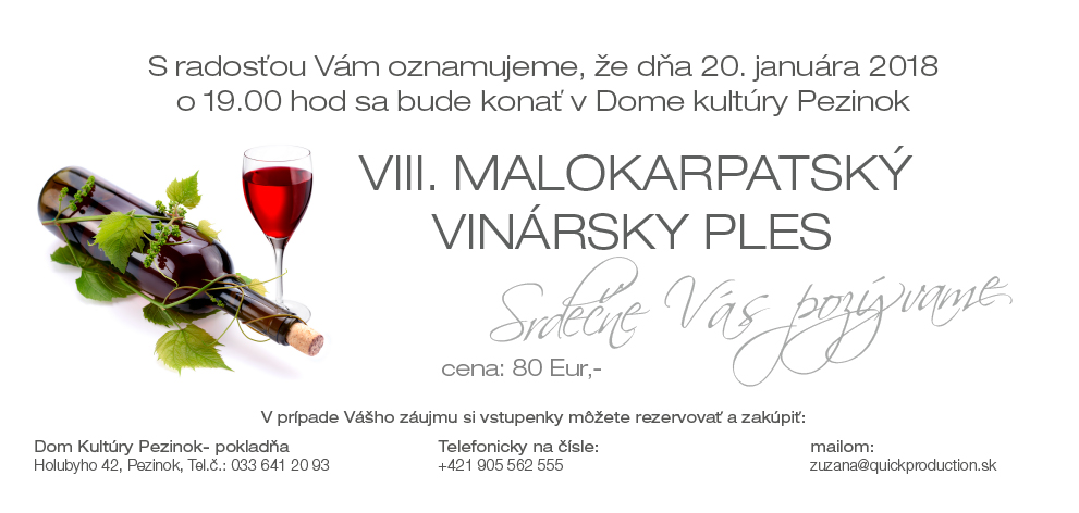 VIII. Malokarpatský vinársky ples 2018 Pezinok
