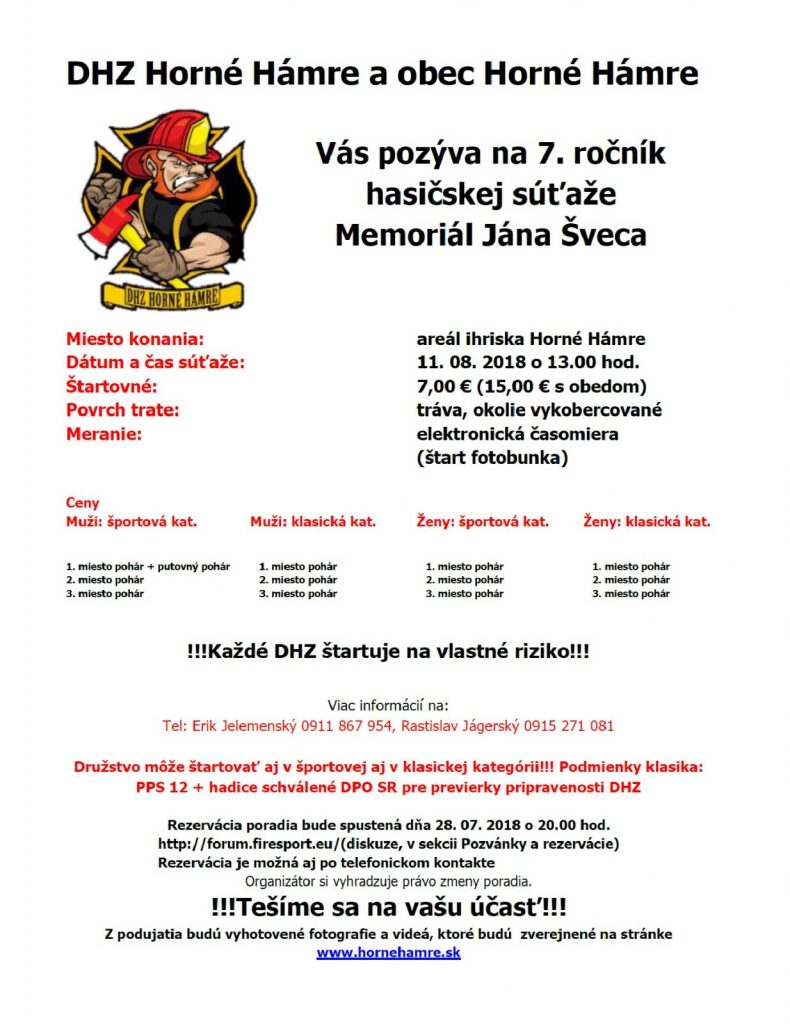 Memoriál Jána Šveca - hasičská súťaž Horné Hámre 2018 - 7. ročník