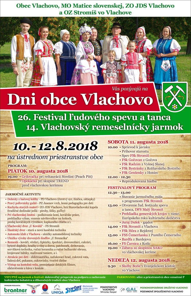 Dni obce Vlachovo a 26. festival ľudového tanca a spevu a 14.  remeselnícky jarmok 2018