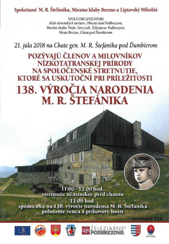 Stretnutie  pri príležitosti 138. výročia narodenia M.R.Štefánika 2018 - Nízke Tatry