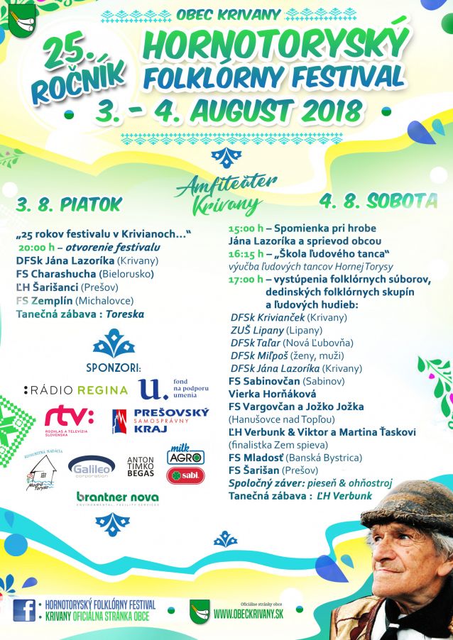 25. ronk Hornotoryskho folklrneho festivalu Jna Lazorka 2018 Krivany