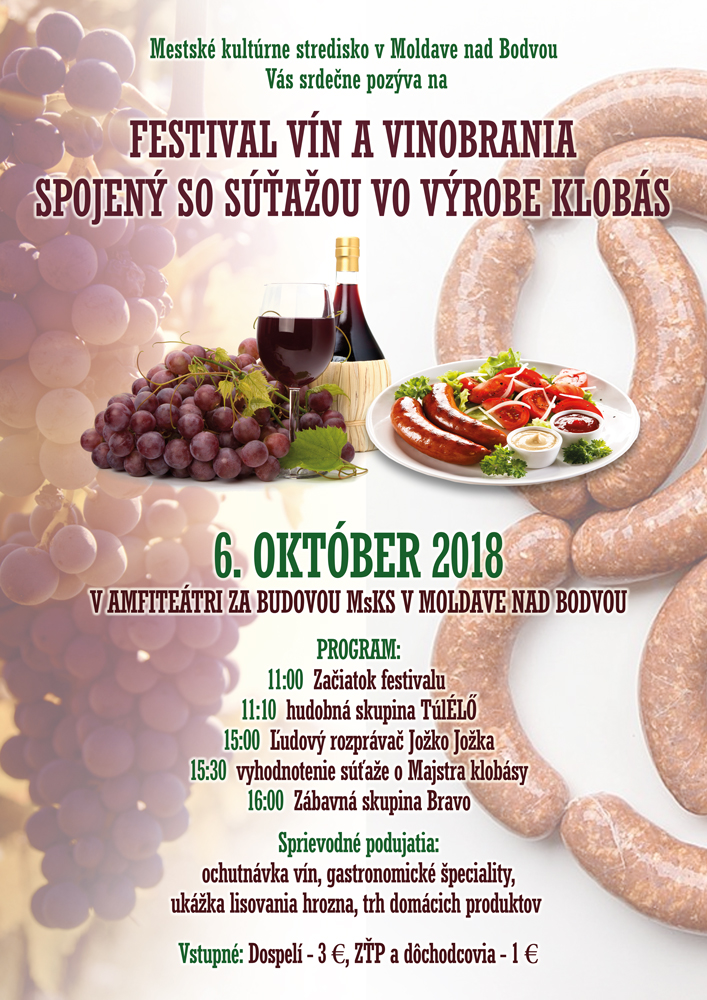 Festival vín a vinobrania a súťaž vo výrobe klobás 2018 Moldava nad Bodvou
