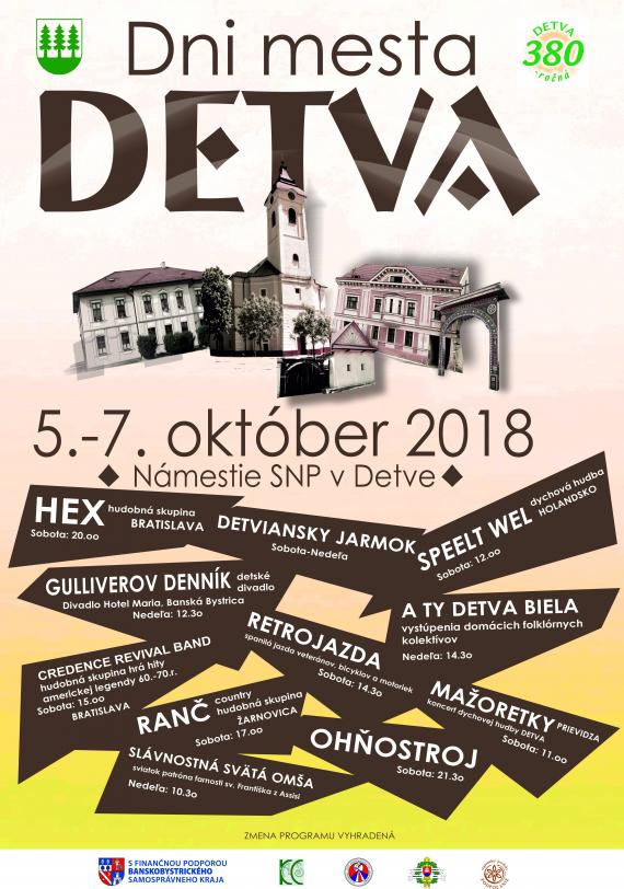 Dni mesta DETVA 2018 - 380. výročie založenia