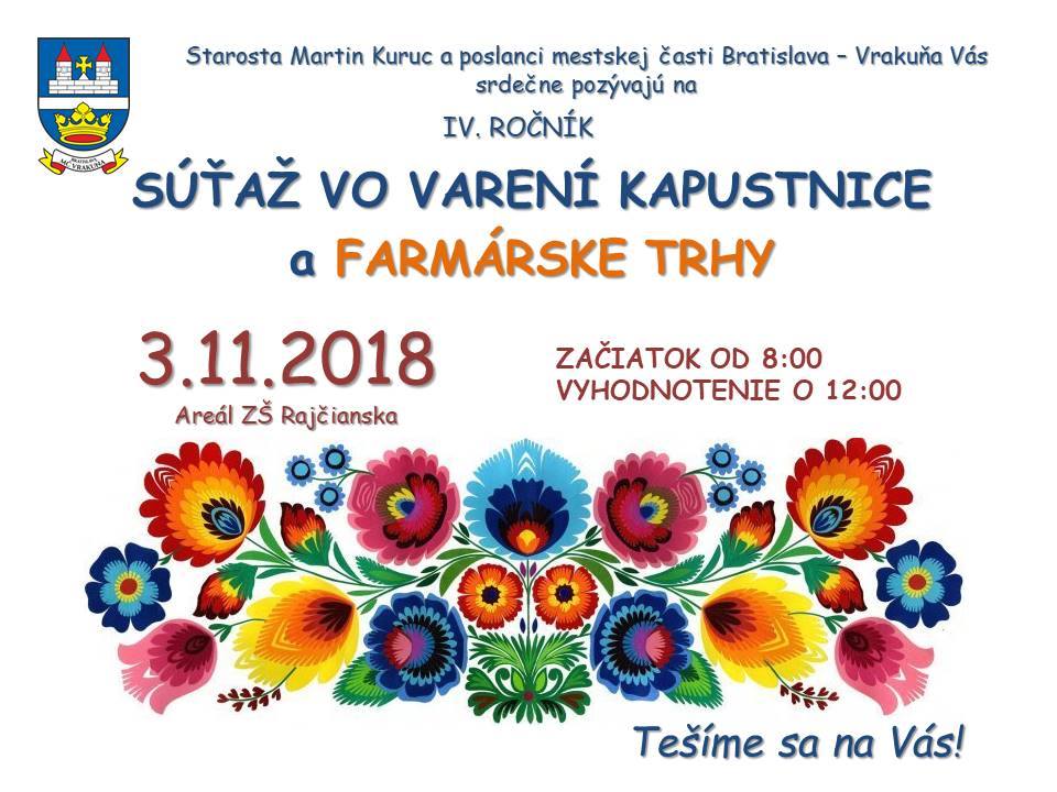 Súťaž vo varení kapustnice a Farmárske trhy 2018 Vrakuňa - 4. ročník