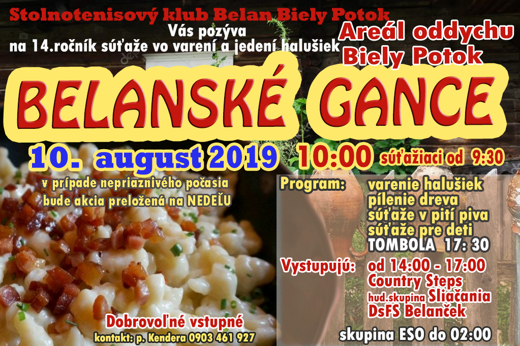 Belanské gance Biely Potok 2019 - 14. ročník súťaže vo varení a jedení bryndzových halušiek 