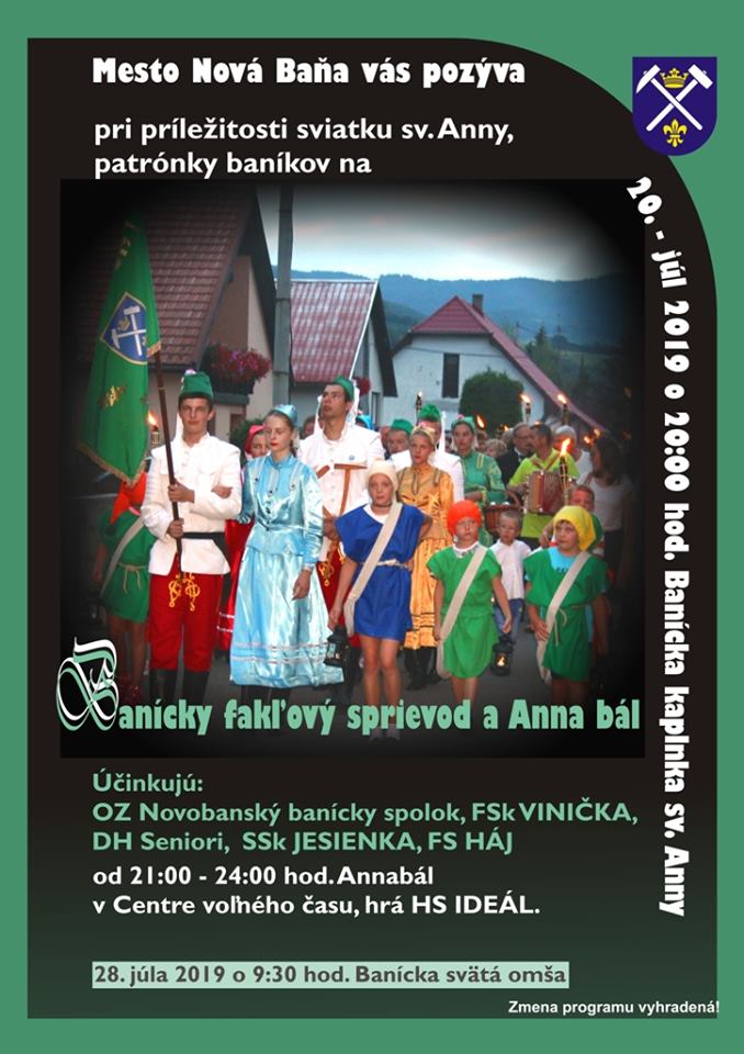Banícky fakľový sprievod a Anna bál 2019 Nová Baňa - pri príležitosti sviatku sv. Anny patrónky baníkov