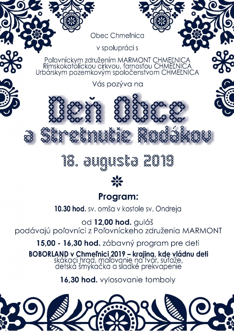 Deň obce  a stretnutie rodákov Chmeľnica 2019